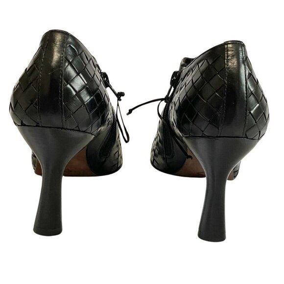 DONALD J PLINER MAZI BLACK BRAIDED LEATHER POINTED SQUARE TOE HEELED ANKLE BOOTS - Picture 3 of 7